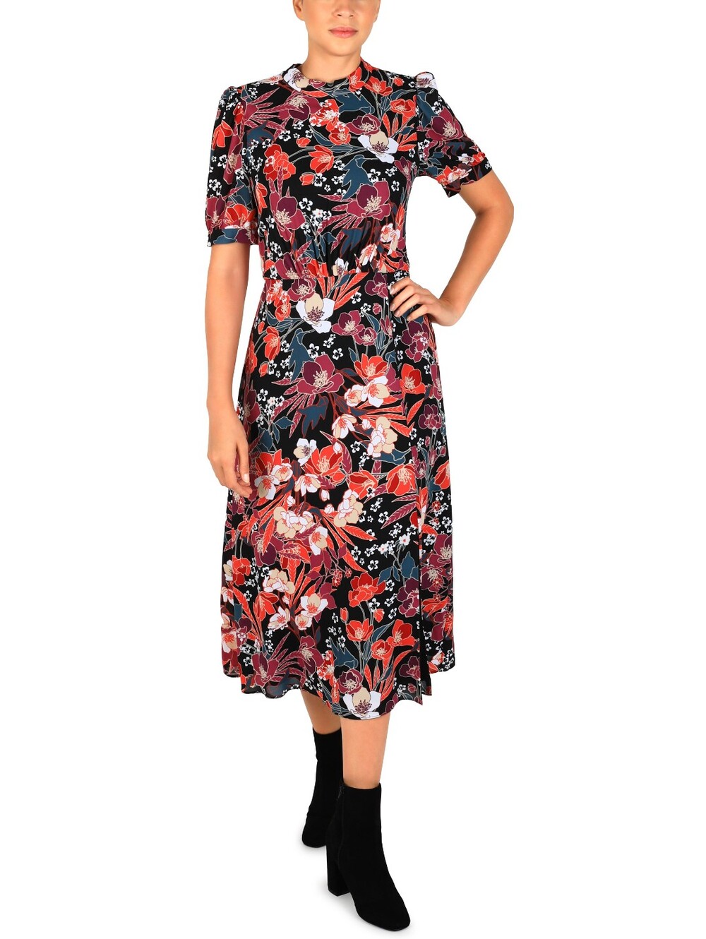 JULIA JORDAN Black Floral Print Dress